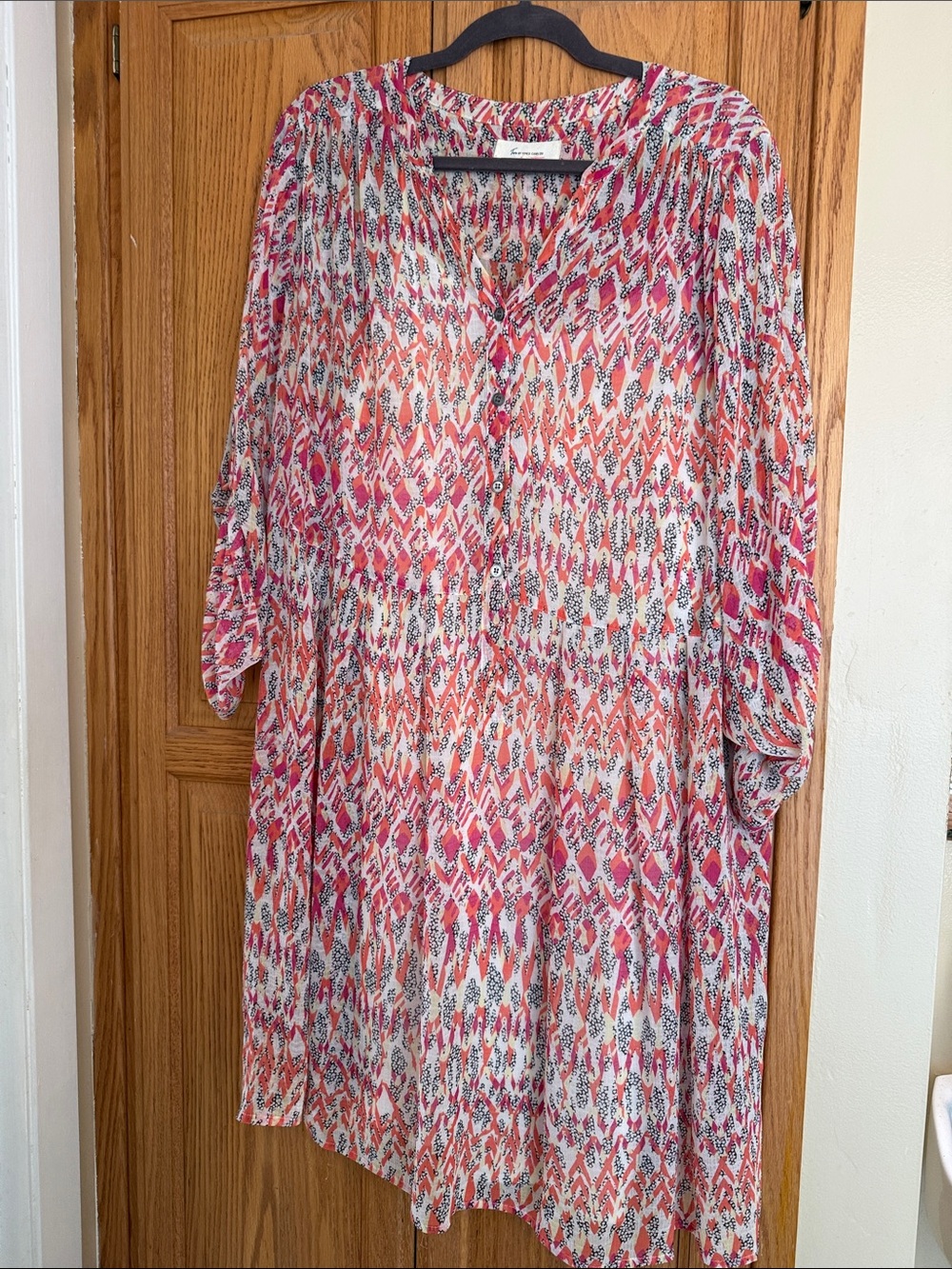 Two by Vince Camuto Pink-Coral Sheer Crepe Drop-Waist Dress